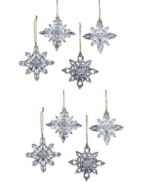 3.5 " Clear White Snow Snowflake Christmas Ornament Set of 8