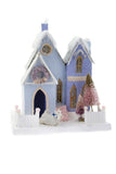 Cody Foster 9.75" Blue and Lavender Christmas Village Bungalow House with Dog