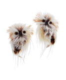 4" Brown Cream Snowy Plush Owl Sitting on Branch Chrismtas Ornament Set of 2