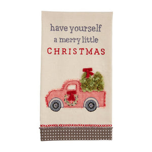 Red Pickup Truck Merry Little Christmas Embroidered Hand Bath Towel