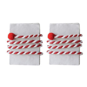 72" Long Twisted Wool Felt Garland Red and White Candy Cane Stripe Set of 2 Red