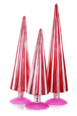 Cody Foster 11"-15" Red Pink Silver Pleated Glass Retro Christmas Tree Set of 3