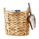 Mud Pie Home Garden Theme Hyacinth Woven Texture Metal Ice Bucket Scoop Bar Set