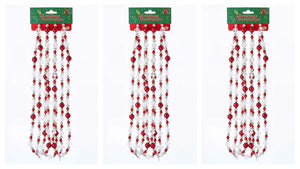 9' Red Clear Silver Round Bead Christmas Garland Decor Set of 3