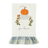 Mud Pie Home GIVE THANKS Stitched Pumpkin Stack Ruffled Hand Bath Towel