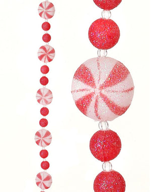 72" Red White Frosted Starburst Peppermint Sugar Candy Christmas Garland