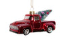 Cody Foster Cody Foster & Co Red Farmhouse Pickup Truck with Christmas Tree Village Glass Ornament