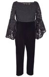 Bonnie Jean 3/4 Sleeve Foiled Lace Top and Stretch Velvet Jumpsuit Set