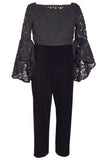 Bonnie Jean 3/4 Sleeve Foiled Lace Top and Stretch Velvet Jumpsuit Set
