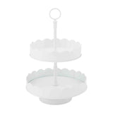 Mud Pie Home Painted White Metal Tiered Tray with Scalloped Edge