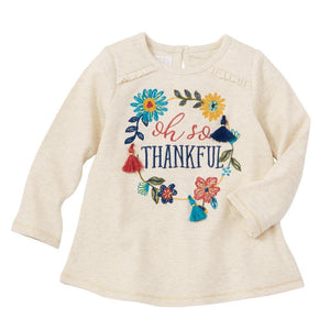 Mud Pie Kids Girls Thanksgiving "Oh So Thankful" Sentiment Tunic Top