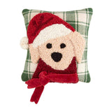 Mud Pie Home Yellow Dog w Red Scarf Tuft Wool Mini Pillow 8" Sq