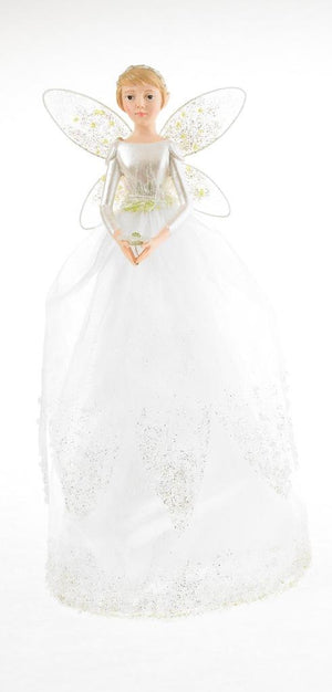 11" Snow Drop White Fairy Angel with Tulle Skirt Christmas Tree Topper