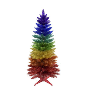 Kurt Adler 4 Ft Tall Rainbow Pride Foil Unlit Christmas Tabletop Tree