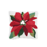 Poinsettia Hooked Throw Christmas Pillow 8" Square