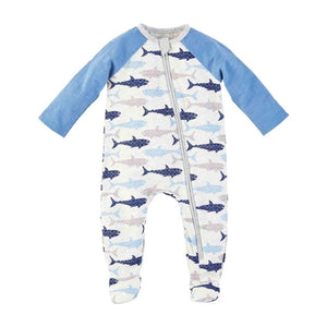 Mud Pie Kids Blue Grey Ocean Shark Print Baby Boys 1 Pc Sleeper Set