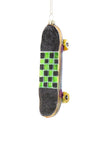 Cody Foster Green Black Checkered Board Skateboard Glass Christmas Ornament