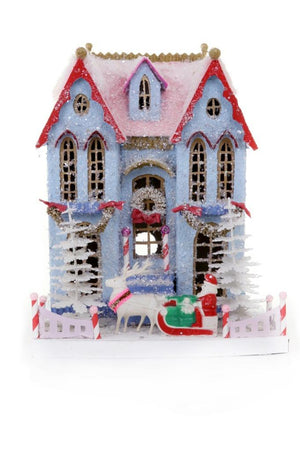 Cody Foster Blue and Red Festive Country Mansion Christmas Village House with Santa