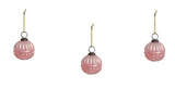 2.5" Round Embossed Baby Pink Milk Glass Christmas Ornament Set of 3