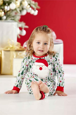 Mud Pie Kids Santa Applique Christmas Tree Print Boys Girls 2 Pc Pajamas