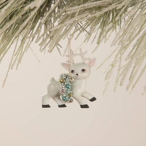 Bethany Lowe Pale Blue Reindeer with Wreath Retro Christmas Ornament