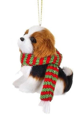 4" Plush Fur Black Tan Beagle with Scarf Christmas Ornament