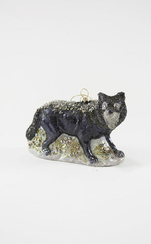 Cody Foster Black Winter Wolf Glass Christmas Tree Holiday Ornament