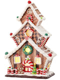 13" Gingerbread Cookie Candy Christmas Village Stacked House with Light Timer
