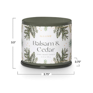 Illume Balsam and Cedar Scent Large Tin Christmas Candle 50 Hr Burn Time 11.8 Oz