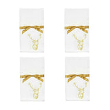 Lodge White with Gold Stag Deer Christmas Cloth Napkin Holiday Set of 4