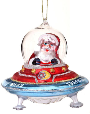 4" Multi Colored Glass Santa Flying Saucer Christmas Ornament