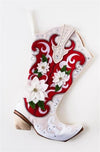 180 Degrees Western Cowgirl Cowboy Boot Shape Red Colored Christmas Stocking 17" Long