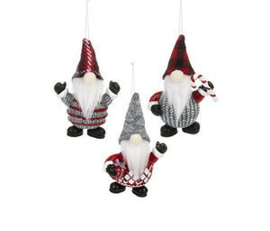 Gnome Nordic Design Grey Red White Knit Christmas Ornament Set of 3