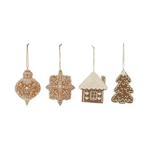 Iced Gingerbread Christmas Cookie Clay Dough Ornament Set of 4