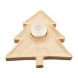 Carved Paulownia Wood Christmas Tree Shape Chip n Dip Serving Plate