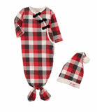 Mud Pie Kids Tri-Color Buffalo Check 1st Christmas Sleep Girls Gown Hat Set