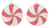 4" Sugared Starburst Peppermint Candy Glass Christmas Ornament Set of 2