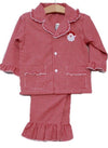 Santa Embroidered Red Gingham Girls 2 Pc Christmas Pajamas Lightweight