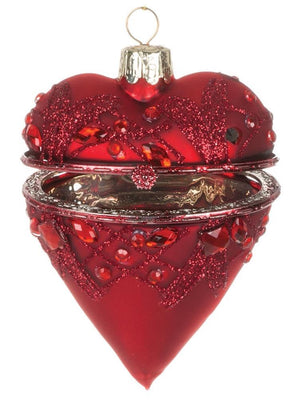 3.5" Red Heart Tinket Box Glass Christmas Valentine Ornament