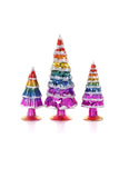 Cody Foster 4"-7" Tall Matte and Mirror Glass Christmas Village Tree Set of 3 Bright Rainbow
