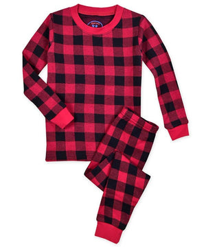 Sara's Prints Red Black Buffalo Check Kids Christmas Winter Pajamas 2 Pc Set