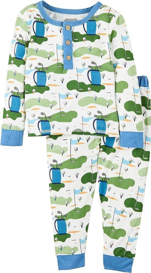 Mud Pie Kids Golf Green Course Print Boys Bamboo Pajama 2 Pc Set