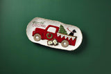 Mud Pie Home Farmhouse Red Pickup Truck with Christmas Tree Black Lab Serving Platter