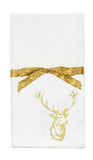 Lodge White with Gold Stag Deer Christmas Cloth Napkin Holiday Set of 4