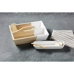 Mud Pie White Two-Tone Wood Serving Tray and Cracker Dish 3 Pc Set