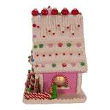 10" Pink Claydough Gingerbread Village House with Light Christmas Figure
