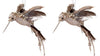 8" Brown Velvet Glitter Sequin Woodland Hummingbird Ornament Set of 2