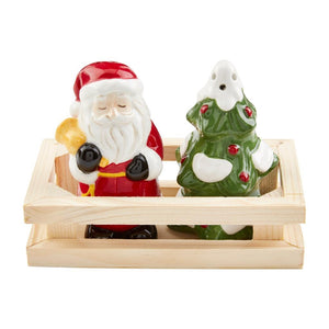 Santa and Christmas Tree 3 Pc Salt Pepper Shaker Set in Crate