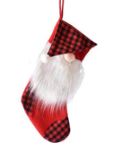 Red Buffalo Check Gnome Plush Fur Beard Dimensional Christmas Stocking