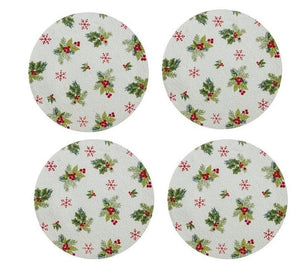 Holly Berries and Evergreen Winter Christmas Round Placemat Set of 4
